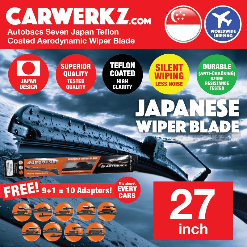 Autobacs Seven Japan Teflon Coated Flex Aerodynamic Wiper Blade with 10 Adaptors