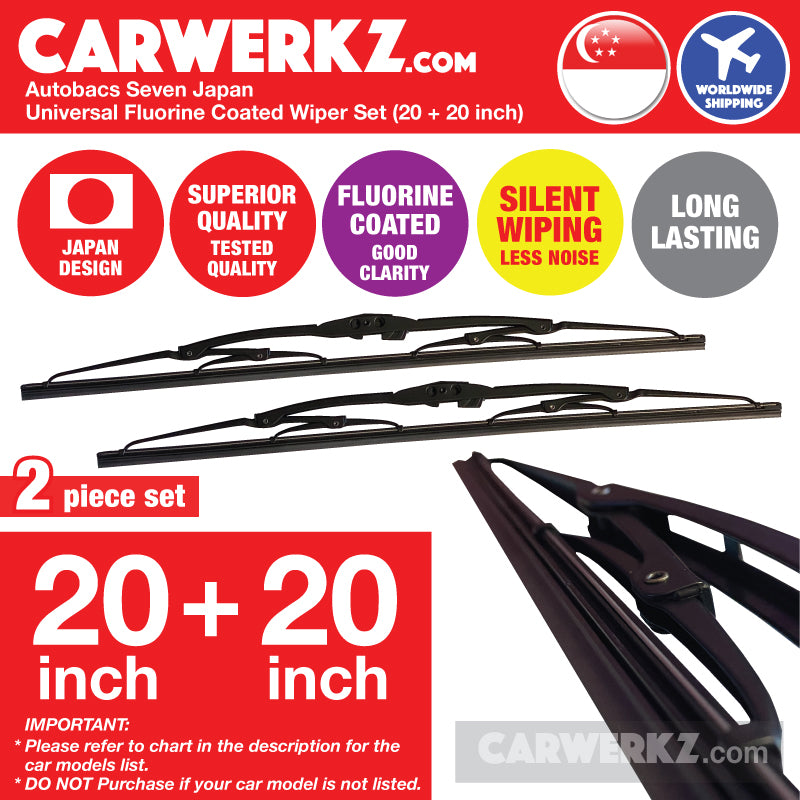 Autobacs Seven Japan Universal Fluorine Coated Wiper Blade with 4 Adaptors 20 inch + 20 inch (Pair Set) - CarWerkz