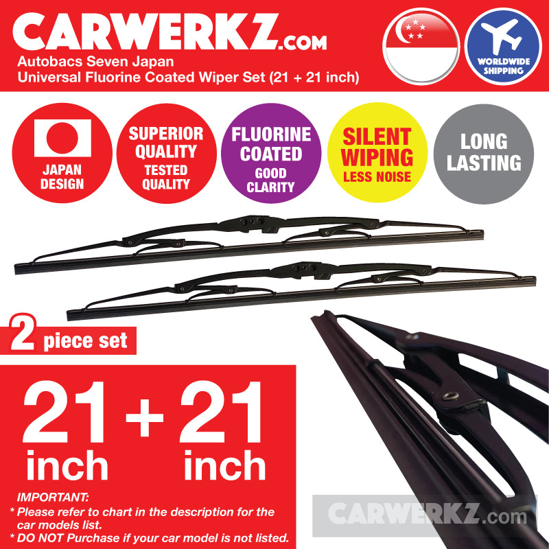 Autobacs Seven Japan Universal Fluorine Coated Wiper Blade with 4 Adaptors 21 inch + 21 inch (Pair Set) - CarWerkz